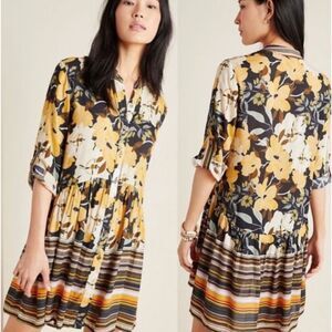 BL^NK London Hadley Button Front Mustard/Black Shirt Dress, Sz XS